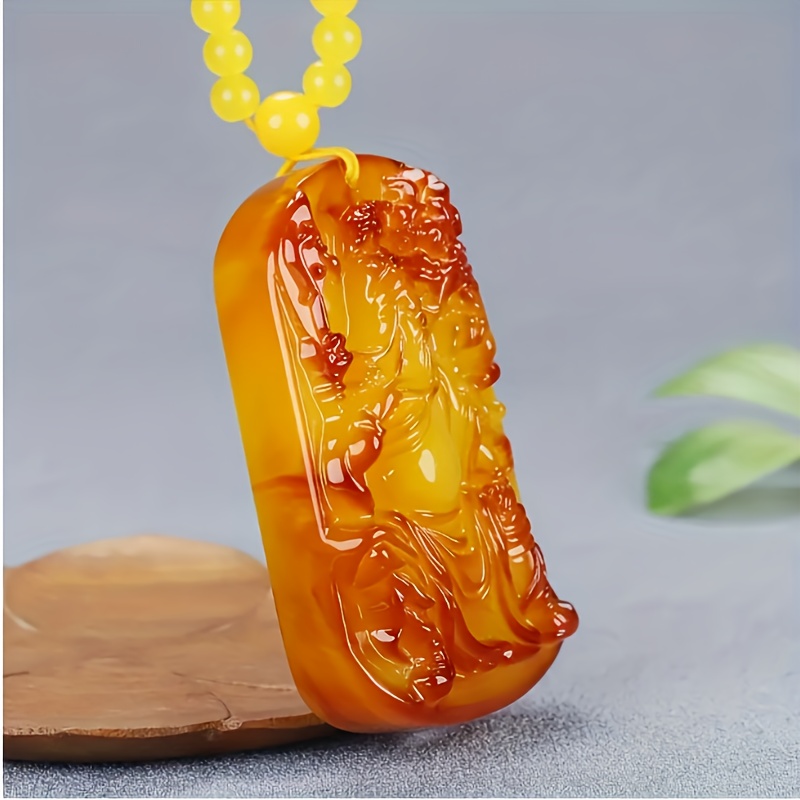 Stylish Amber Pendant Necklace, Bohemian Chic Design